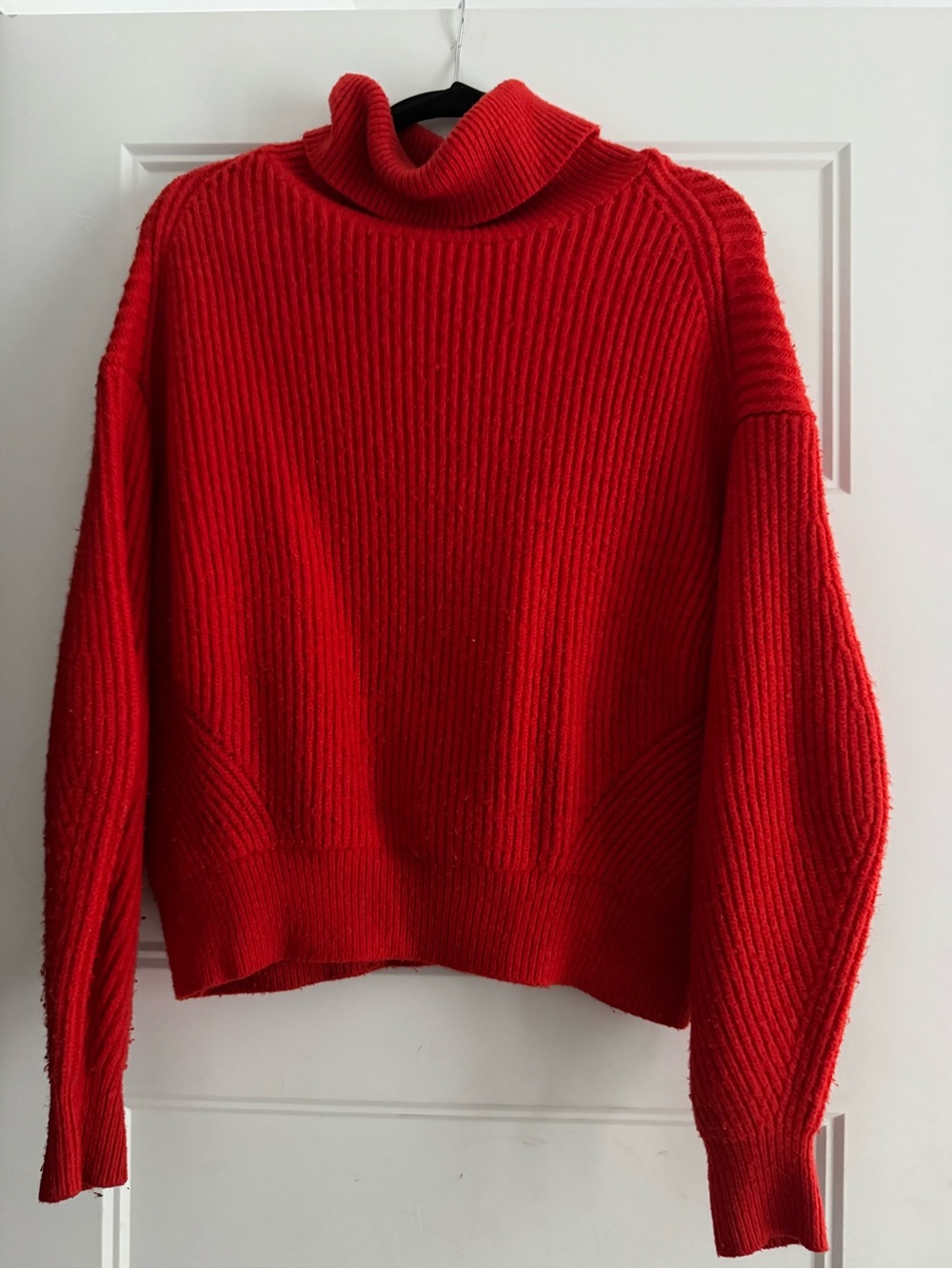 H&M Red Ribbed Turtleneck Sweater